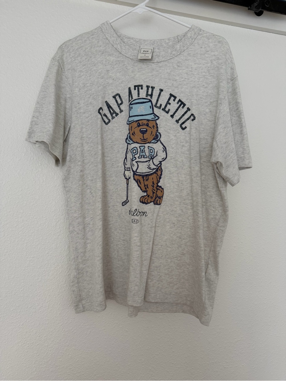 GAP Heather Gray 'GAP Athletlic' Bear Graphic Tee with Blue Accents
